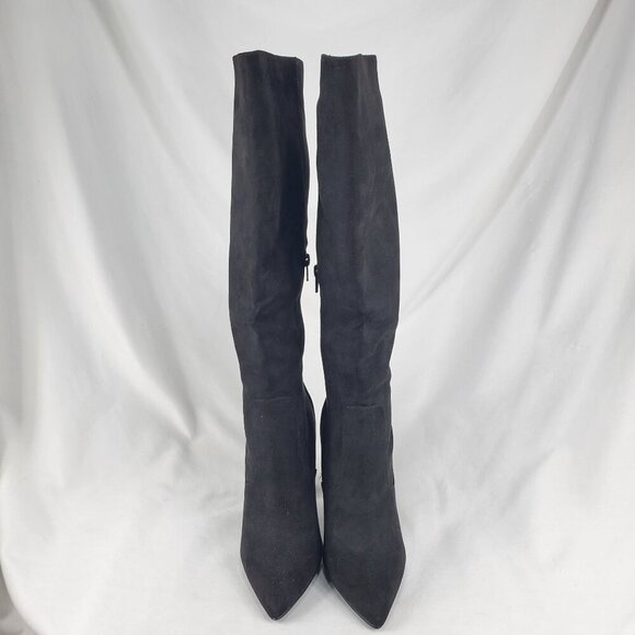 ❤Shoedazzle Women's Black Suede Evelina Knee High Boots Heeled Side Zip Size 7.5 - Picture 2 of 10